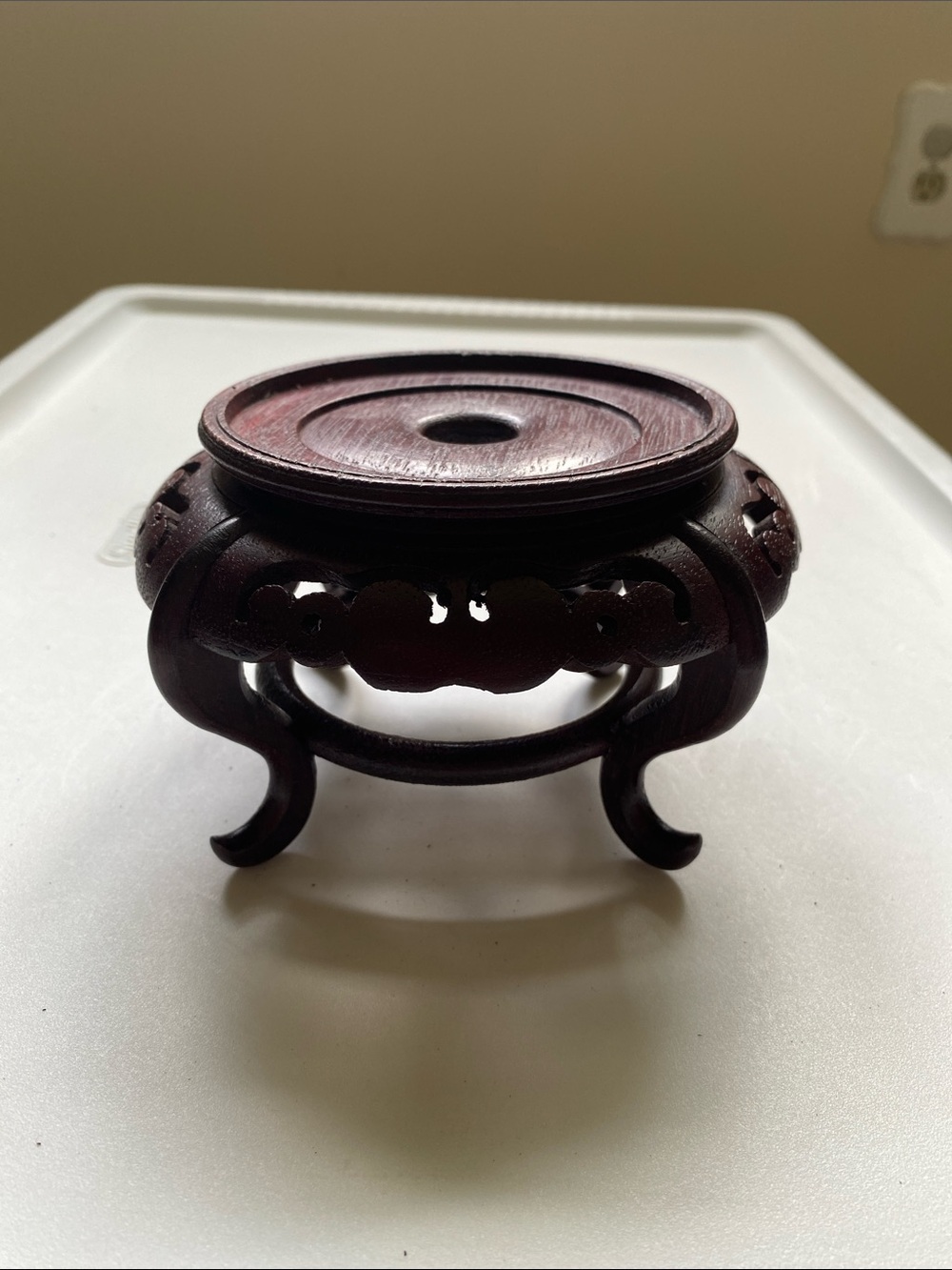 4" Vintage Chinese Carved Wood Round Display Stand - #47